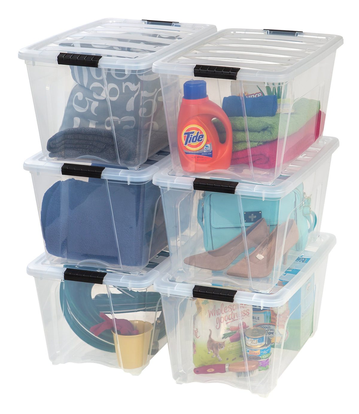 Stackable Storage Bins with Lids, Plastic Organizer Containers