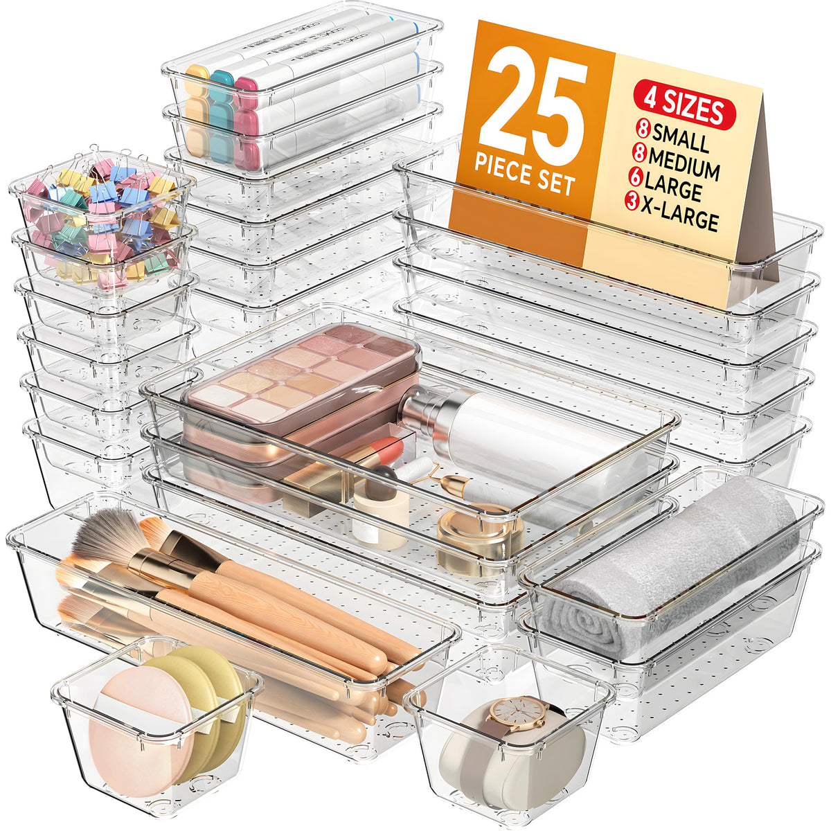 KEMETHY 25 PCS Plastic Drawer Organizers Set