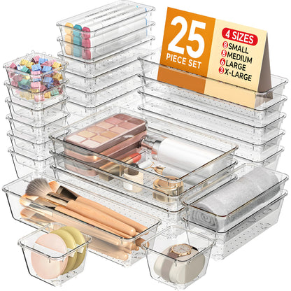 KEMETHY 25 PCS Plastic Drawer Organizers Set