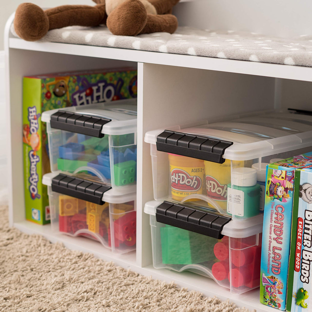 Stackable Storage Bins with Lids, Plastic Organizer Containers